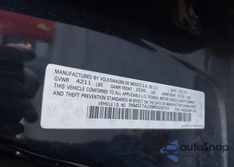 2011 Volkswagen Jetta 2.5L Se из США, поврежденный, VIN 3VWDZ7AJ2BM320733